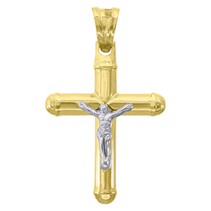 10kt Gold Two-tone Mens Cross Crucifix Ht:33.6mm x W:20.4mm Religious Charm Pendant