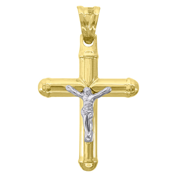 10kt Gold Two-tone Mens Cross Crucifix Ht:33.6mm x W:20.4mm Religious Charm Pendant