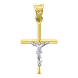10kt Gold Two-tone Mens Cross Crucifix Ht:33.3mm x W:17mm Religious Charm Pendant