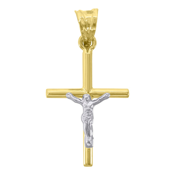 10kt Gold Two-tone Mens Cross Crucifix Ht:33.3mm x W:17mm Religious Charm Pendant