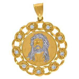 10kt Two-tone Gold Unisex Cubic Zirconia Cubic-zirconia Jesus Face Medallion Religious Charm Pendant