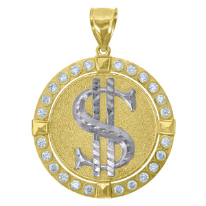 10kt Two-Tone Gold Mens Cubic-Zirconia Gambling Dollar Sign Charm Pendant