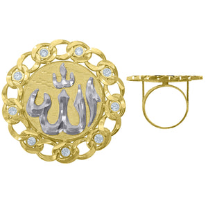 10Kt Two-Tone Gold Mens Cubic-Zirconia Symbol Allah Religious Rings