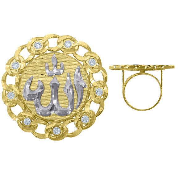 10Kt Two-Tone Gold Mens Cubic-Zirconia Symbol Allah Religious Rings