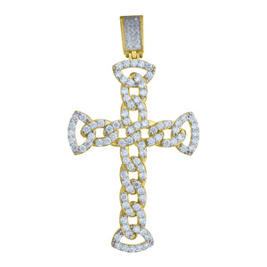 10kt Two-tone Gold Two-tone Cubic-zirconia Mens Cross Ht:67.2mm x W:36.4mm Religious Charm Pendant