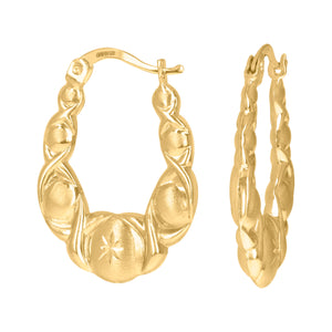 10kt Yellow Gold DC Brushed Womens Shrimp XO Hugs & Kisses 19.1mm Hinged Hoops Huggies