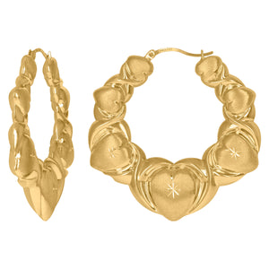 10kt Yellow Gold DC Brushed Womens Heart XO Hugs & Kisses 58.6mm Hinged Hoops Huggies