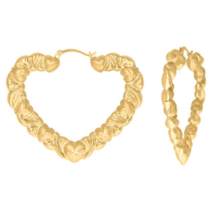 10kt Yellow Gold DC Brushed Womens Heart XO Hugs & Kisses 57.7mm Hinged Hoops Huggies