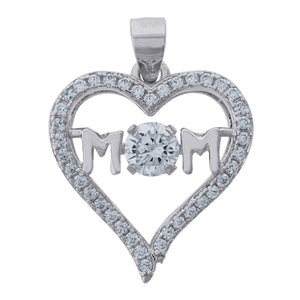 925 Sterling Silver Womens Cubic Zirconia Heart Mom Talking Charm Pendant