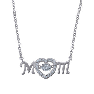 925 Sterling Silver Womens Cubic Zirconia Heart Mom Talking Charm Pendant