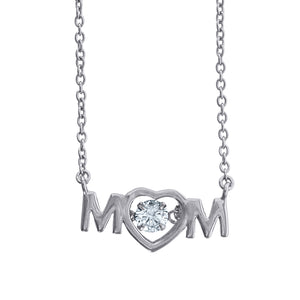 925 Sterling Silver Womens Cubic Zirconia Heart Mom Talking Charm Pendant