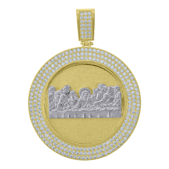 10kt Two-Tone Gold Mens Cubic-Zirconia Religious Last Supper Charm Pendant