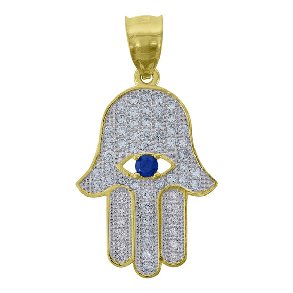 10kt Two-Tone Gold Mens Cubic-Zirconia Religious Hamsa Charm Pendant