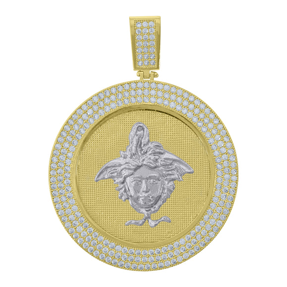 10kt Two-Tone Gold Mens Cubic-Zirconia Egyptian Versace Charm Pendant