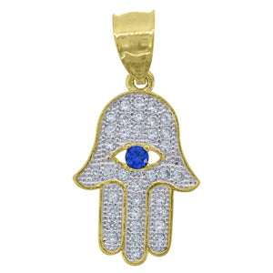 10kt Two-Tone Gold Mens Cubic-Zirconia Religious Hamsa Charm Pendant
