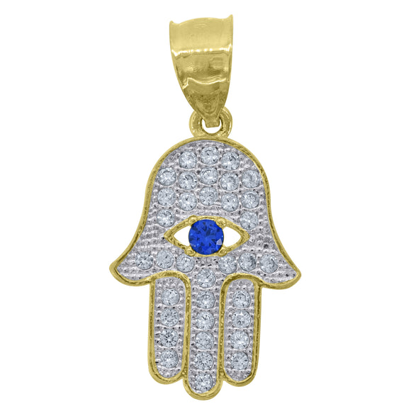 10kt Two-Tone Gold Mens Cubic-Zirconia Religious Hamsa Charm Pendant