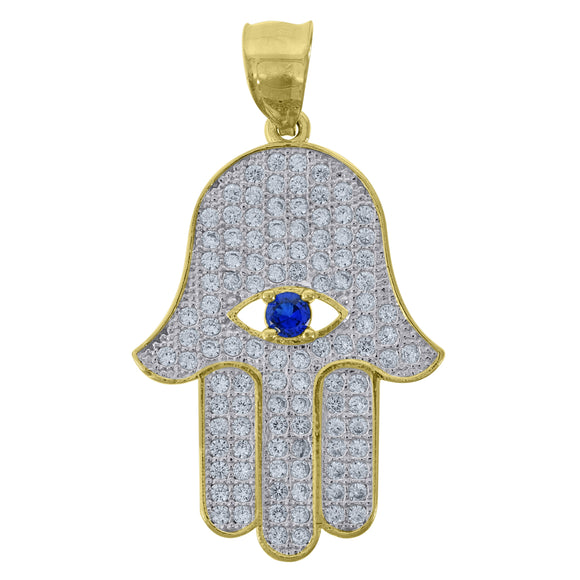10kt Two-Tone Gold Mens Cubic-Zirconia Religious Hamsa Charm Pendant