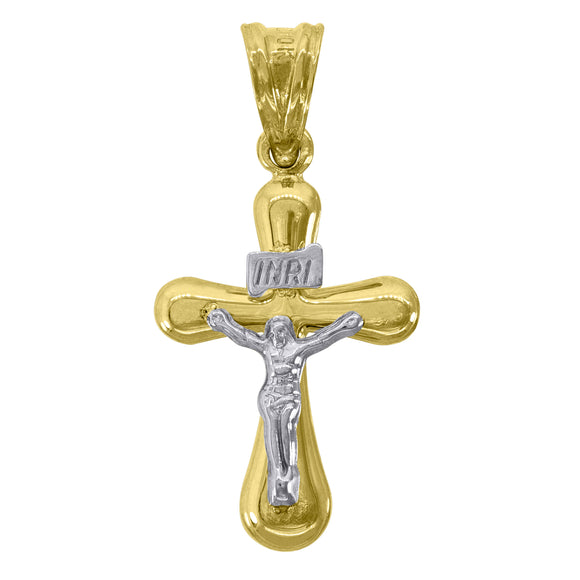 10kt Two-Tone Gold Unisex INRI Crucifix Cross Religious Charm Pendant