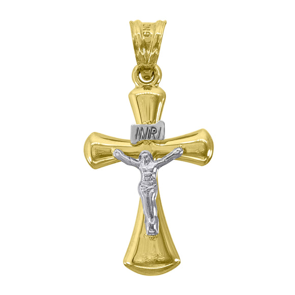 10kt Two-Tone Gold Unisex INRI Crucifix Cross Religious Charm Pendant