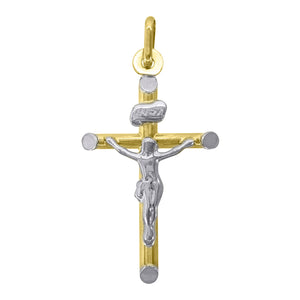 10kt Gold Two-tone Unisex Cross Crucifix Ht:33.4mm x W:17.1mm Religious Charm Pendant
