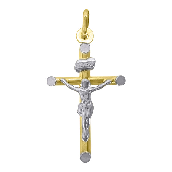 10kt Gold Two-tone Unisex Cross Crucifix Ht:33.4mm x W:17.1mm Religious Charm Pendant