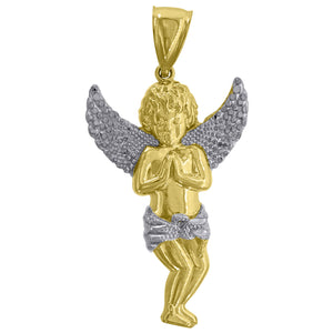 10kt Gold Two-tone Mens Praying Angel Ht:51.7mm x W:26.1mm Religious Charm Pendant