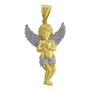 10kt Two-tone Gold Mens Textured Cupid Angel Religious Charm Pendant