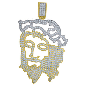 10kt Two-Tone Gold Unisex Cubic-Zirconia Religious Jesus Charm Pendant
