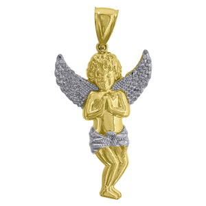 10kt Gold Two-tone Mens Praying Angel Ht:38.5mm x W:19.8mm Religious Charm Pendant