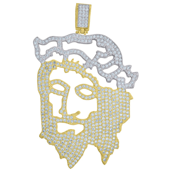 10kt Two-Tone Gold Mens Cubic-Zirconia Religious Jesus Charm Pendant