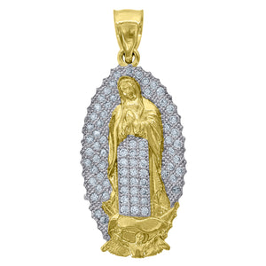 10kt Two-Tone Gold Mens Cubic-Zirconia Religious Guadalupe Charm Pendant
