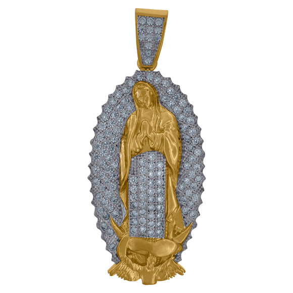 10kt Two-Tone Gold Mens Cubic-Zirconia Religious Guadalupe Charm Pendant