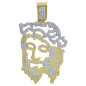 10kt Two-Tone Gold Mens Cubic-Zirconia Religious Jesus Charm Pendant