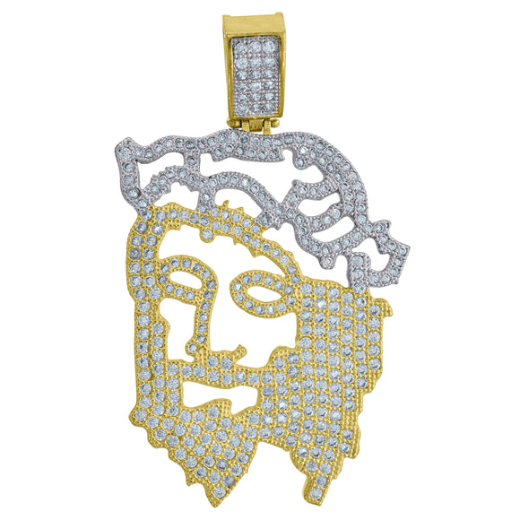 10kt Two-Tone Gold Mens Cubic-Zirconia Religious Jesus Charm Pendant