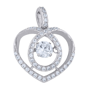 925 Sterling Silver Womens Cubic-Zirconia Heart Charm Pendant