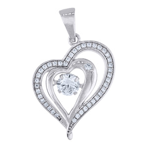 925 Sterling Silver Womens Sparkling CZ Heart Charm Pendant