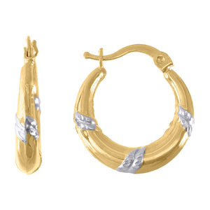 10kt Gold Two-tone DC Womens 20.5mm Hinged Hoops Huggies
