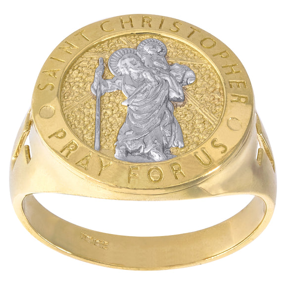 10kt Two-tone Gold Mens Saint Christopher Pray For US Religious Ring Size 7