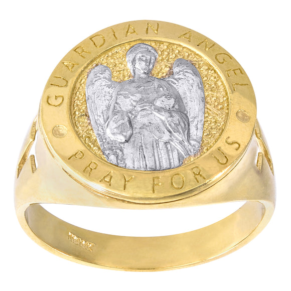 10kt Two-tone Gold Mens Guardian Angel Pray For US Religious Ring Size 7