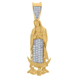 10kt Two-Tone Gold Unisex Cubic-Zirconia Religious Guadalupe Charm Pendant