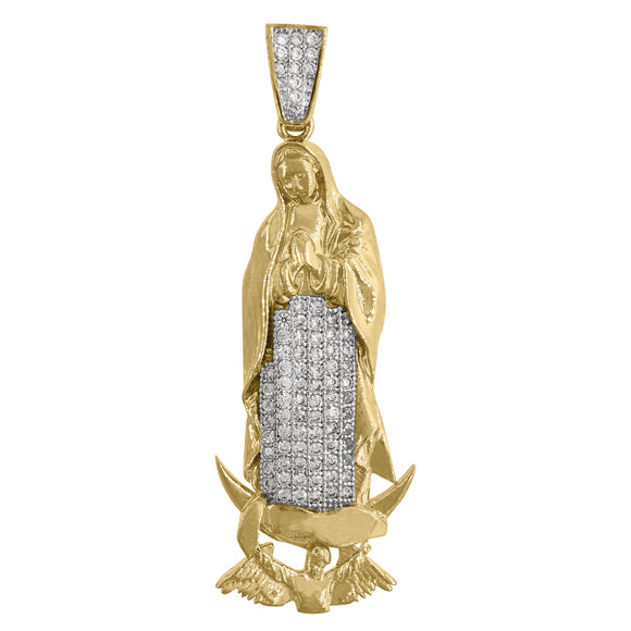 10kt Two-Tone Gold Mens Cubic-Zirconia Religious Guadalupe Charm Pendant