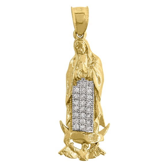 10kt Two-Tone Gold Mens Cubic-Zirconia Religious Guadalupe Charm Pendant