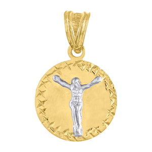 10kt Gold Two-tone Diamond-cut Unisex Jesus Ht:24.7mm x W:15.1mm Religious Charm Pendant