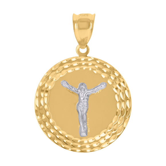 10kt Gold Two-tone Diamond-cut Mens Jesus Ht:37.6mm x W:26.5mm Religious Charm Pendant