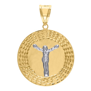 10kt Gold Two-tone Diamond-cut Mens Jesus Ht:52.3mm x W:36.6mm Religious Charm Pendant