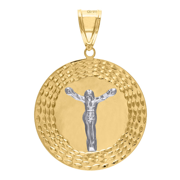 10kt Gold Two-tone Diamond-cut Mens Jesus Ht:52.3mm x W:36.6mm Religious Charm Pendant