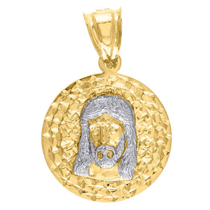 10kt Gold Two-tone Diamond-cut Unisex Jesus Ht:31.8mm x W:20.3mm Religious Charm Pendant