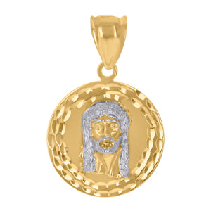 10kt Gold Two-tone Diamond-cut Unisex Jesus Ht:31.3mm x W:20.4mm Religious Charm Pendant