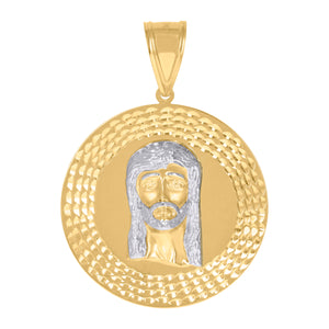 10kt Gold Two-tone Diamond-cut Mens Jesus Ht:61.6mm x W:45.1mm Religious Charm Pendant