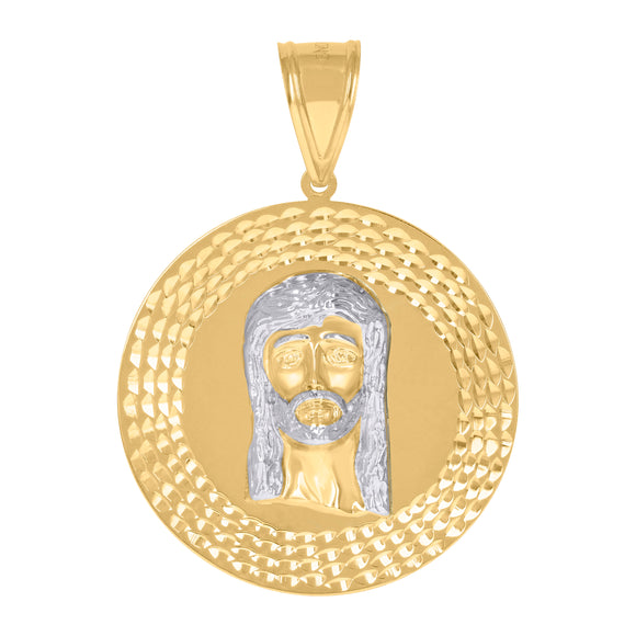 10kt Gold Two-tone Diamond-cut Mens Jesus Ht:61.6mm x W:45.1mm Religious Charm Pendant